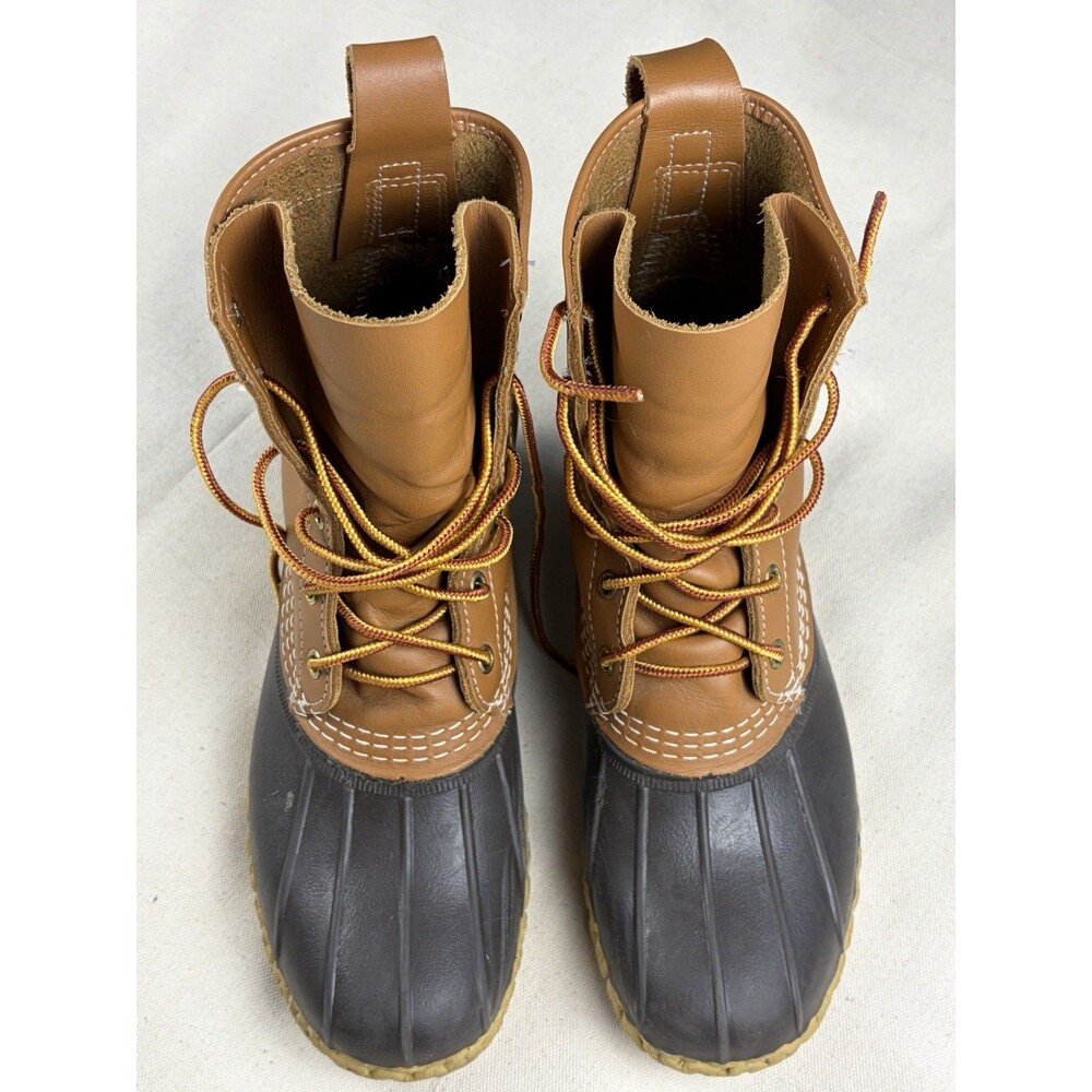 LL Bean Women Duck Boots Size 8 M Brown Leather Waterproof 8" Lace Rain Winter